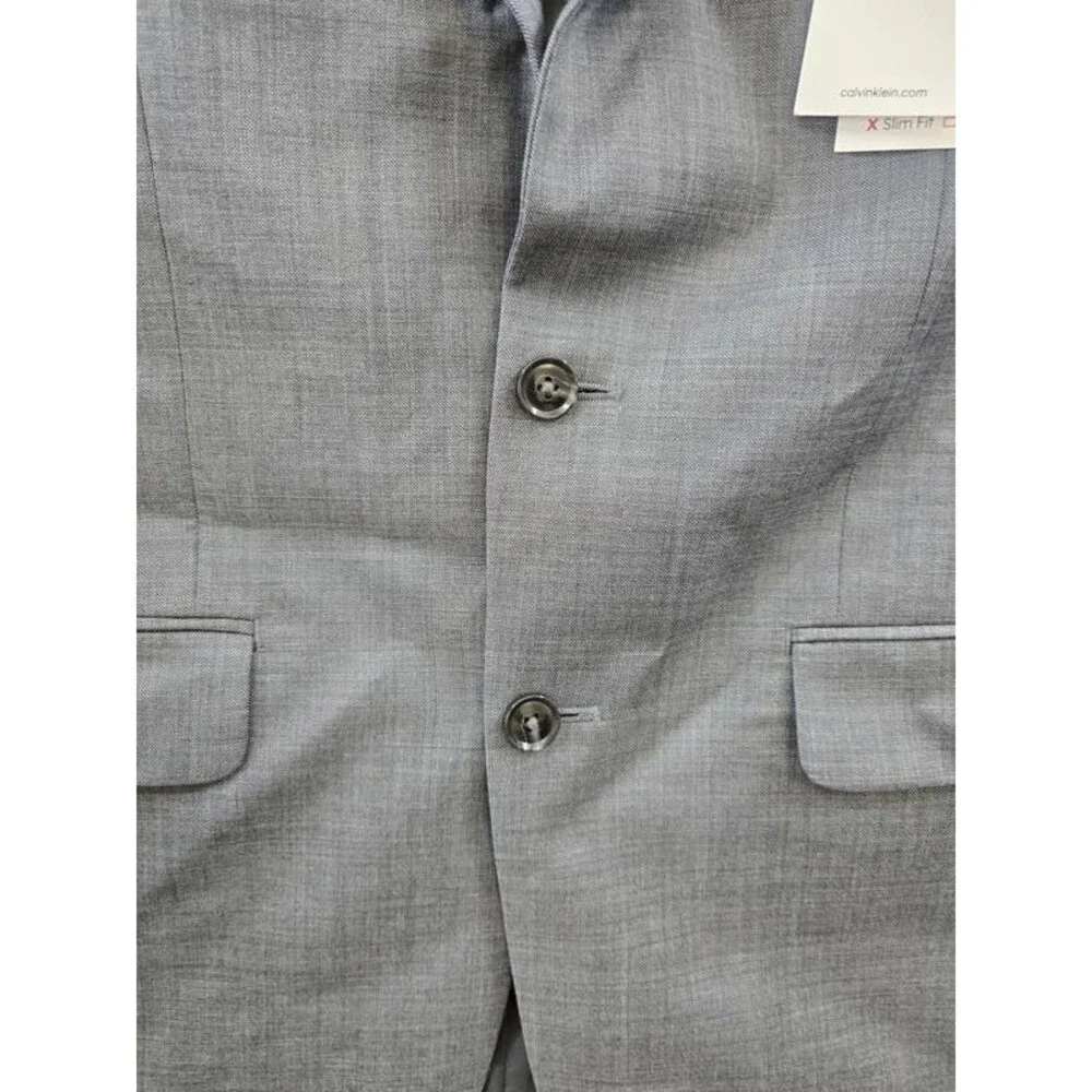 Calvin Klein Slim-Fit Wool Stretch Suit Jacket Men's 40L Gay Heather Long Sleeve